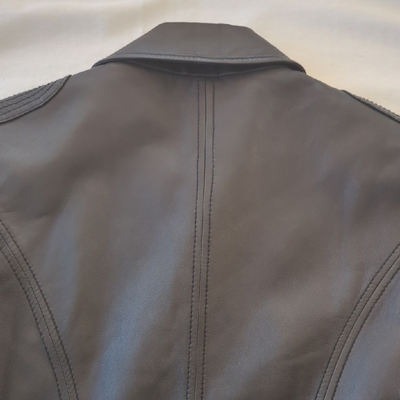 Esprit Black Leather Jacket Tailored Notched Lapels - Picture 13 of 13